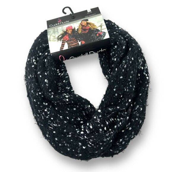 Cuddl Duds 4-Way Knit Infinity Winter Scarf Black White Fuzzy Soft Yarn New - Picture 1 of 6